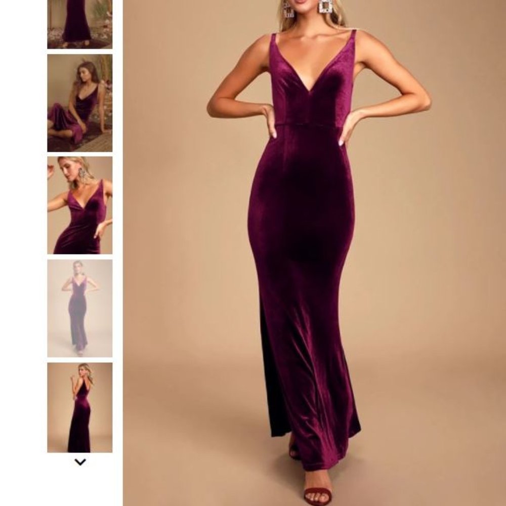 NWT Lulus Maliya Plum Purple Velvet Mermaid Maxi Dress